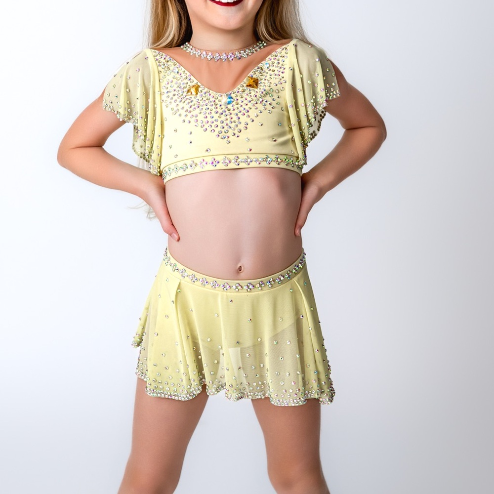 Custom Yellow Rhinestone Two-Piece Dance Costume Lyrical